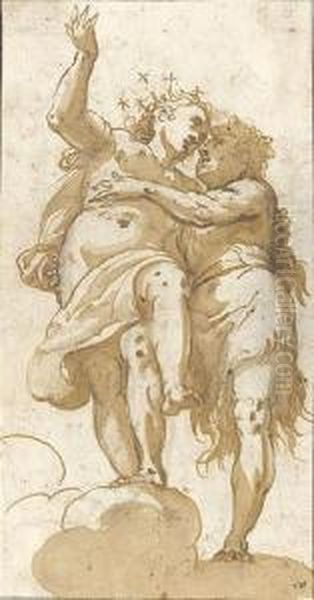 Two Allegorical Figures Probably
 A Design For A Ceiling Decoration Oil Painting by Francesco Maffei