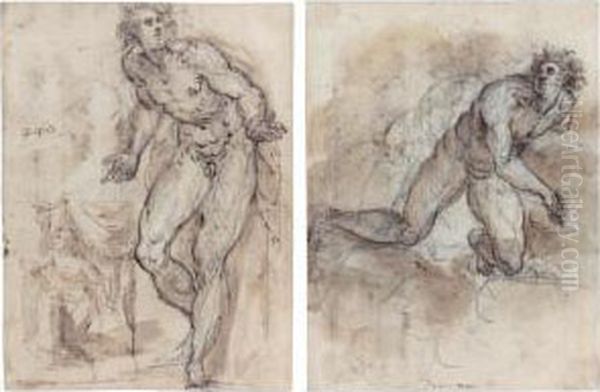 Recto : Study Of A Male Nude And
 A Small Sketch Of The Virgin Annunciate; Verso : Male Nude Kneeling Oil Painting by Francesco Maffei