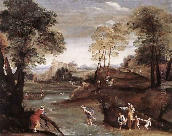 Landscape with Ford Oil Painting by Giotto Di Bondone