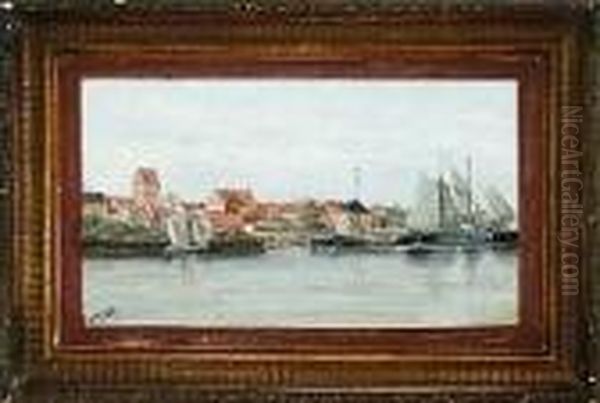 A Harbour Scenery From Egernsund Town, Denmark Oil Painting by Valdemar Magaard