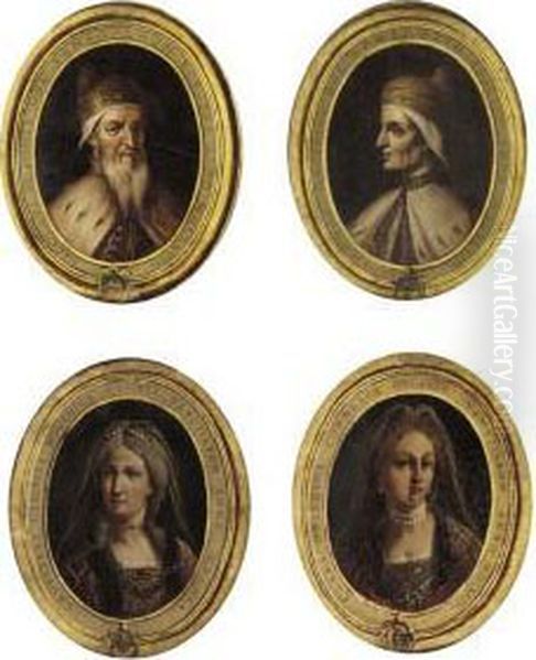 Portraits Of Doge Tommaso 
Mocenigo; Doge Nicola Da Ponte; Dogesse Clara Delphinia Cornelia; And 
Dogesse Laurentana Marcella Mocenica Oil Painting by Francesco Maggiotto