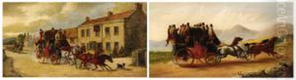 Pair Of Stagecoach Scenes Oil Painting by John Charles Maggs