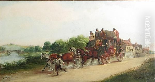 A Coach And Four Leaving An Inn Oil Painting by John Charles Maggs