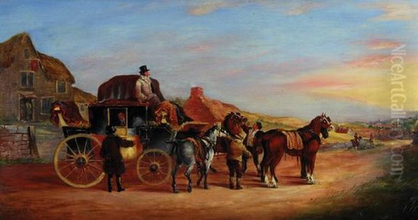 Changing Horses At The Inn Oil Painting by John Charles Maggs