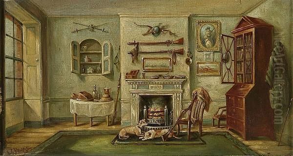 The Hunter's Kitchen, And The Hunter's Parlour, A Pair Of Interior Scenes Oil Painting by John Charles Maggs