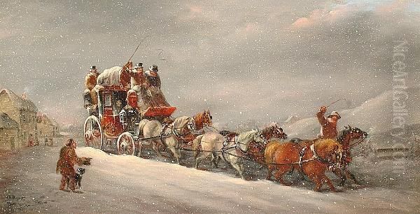 A Winter Coaching Scene. Oil Painting by John Charles Maggs