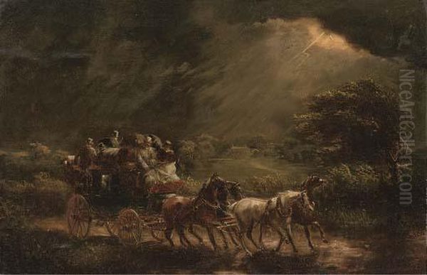 A Stage Coach And Four On A Stormy Night Oil Painting by John Charles Maggs