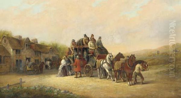 The Chester Coach Outside The George Inn Oil Painting by John Charles Maggs