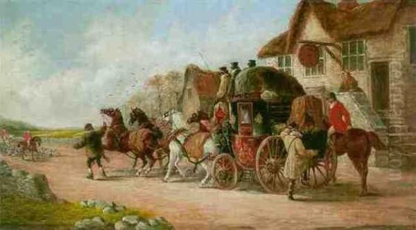 Outside The Old Fox Inn Oil Painting by John Charles Maggs