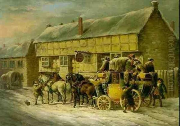 Bristol To Bath Outside The George Inn Oil Painting by John Charles Maggs