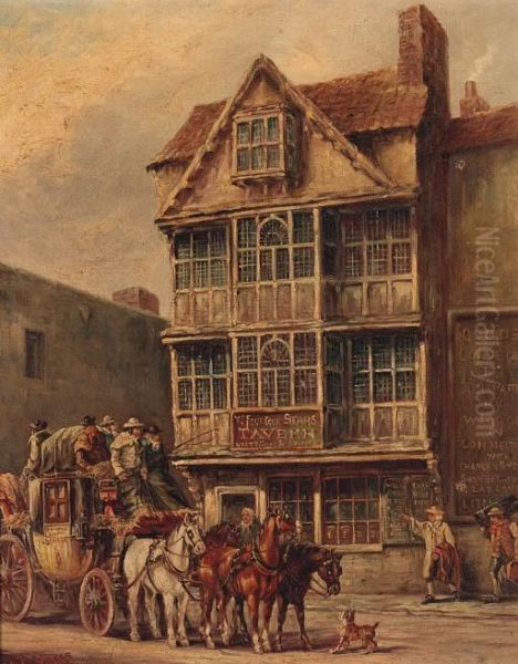 The Bristol To Bath Mail Coach Outside The Fourteen Starstavern Oil Painting by John Charles Maggs