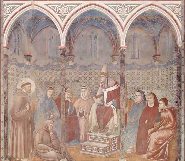 The sermon in front of the St. Francis Pope Honorius III Oil Painting by Giotto Di Bondone