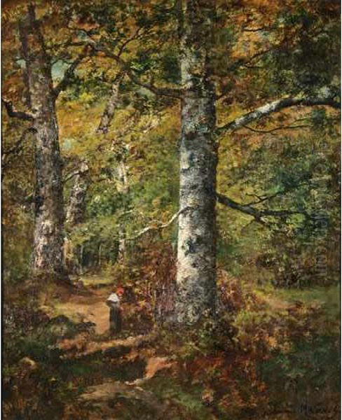 Paysanne Sur Le Chemin En Sous-bois Oil Painting by Camille Magnus