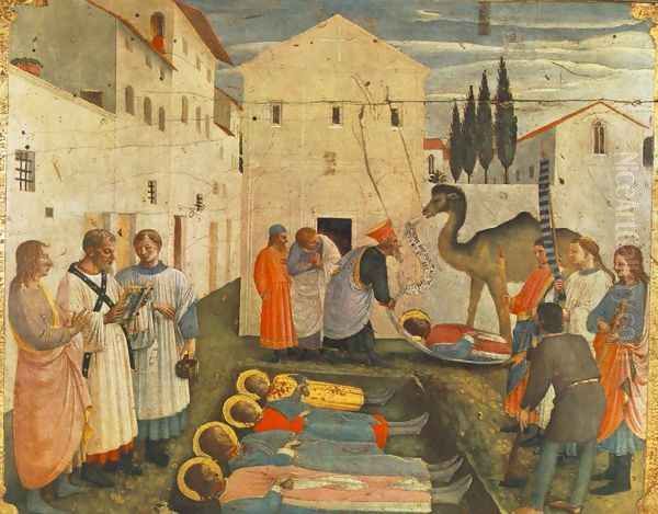 Sepulchring of Saint Cosmas and Saint Damian Oil Painting by Giotto Di Bondone