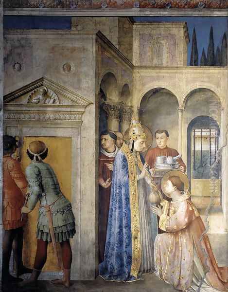 St Sixtus Entrusts the Church Treasures to Lawrence Oil Painting by Giotto Di Bondone