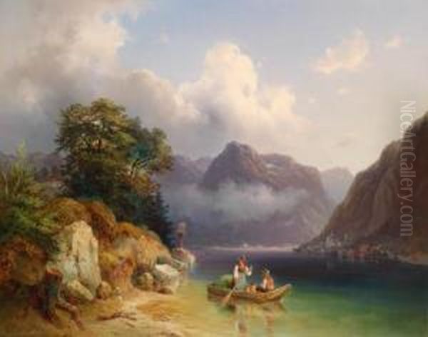 Am Hallstattsee Oil Painting by Edmund Mahlknecht