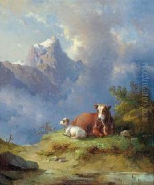 Auf Der Hochalm Oil Painting by Edmund Mahlknecht