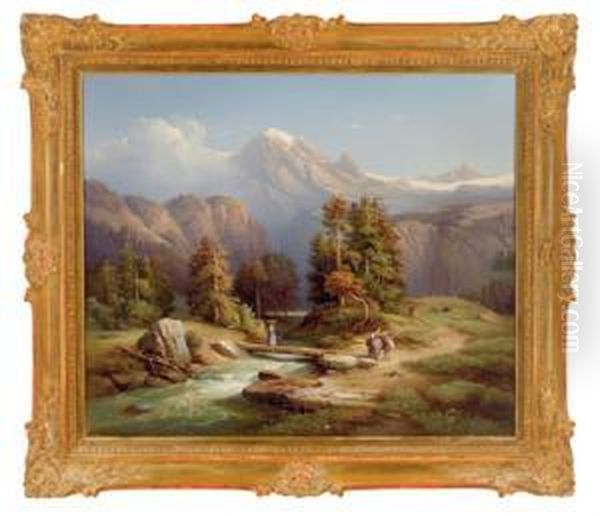 Der Reichenbach Auf Rosenlaui In Der Schweiz Oil Painting by Edmund Mahlknecht