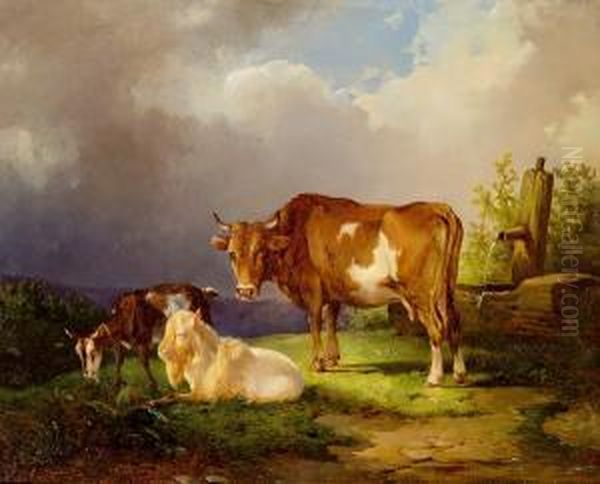 Tiere Auf Der Hochalm Oil Painting by Edmund Mahlknecht