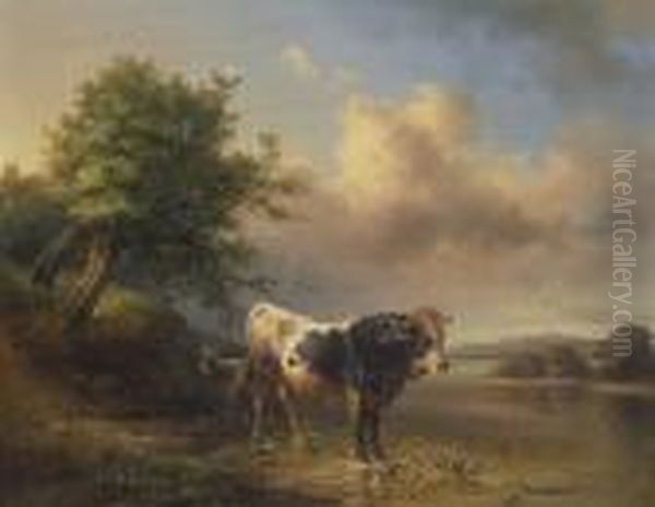 Bulle Und Ziege Oil Painting by Edmund Mahlknecht