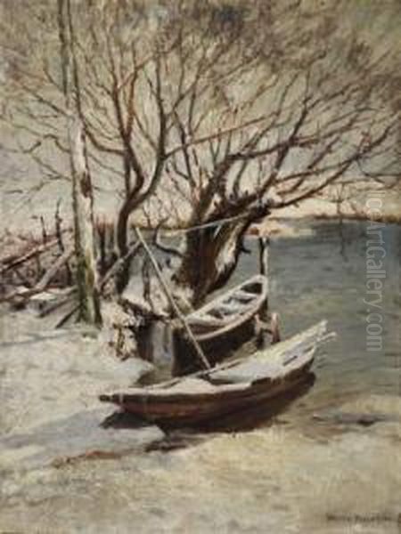 Barques En Hiver Oil Painting by Wartan Mahokian