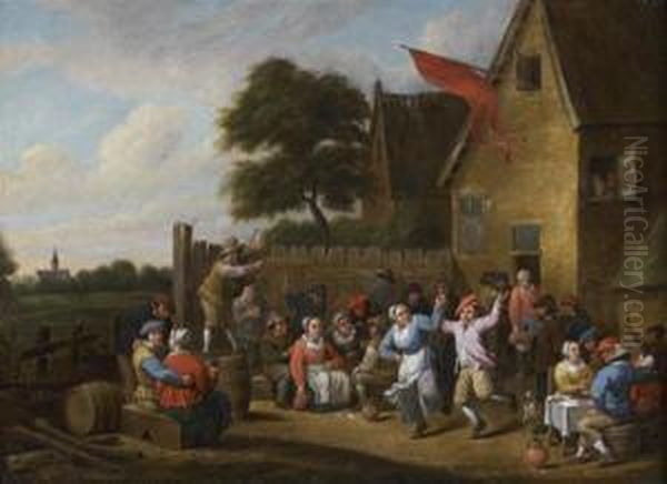 Rejouissances Villageoises Devant Une Auberge Oil Painting by Cornelis Mahu