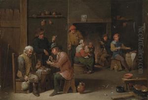 A Tavern Interior Oil Painting by Cornelis Mahu