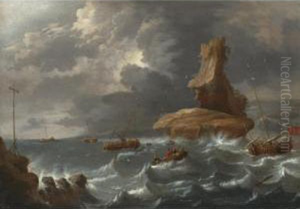 A Seascape With Oil Painting by Cornelis Mahu