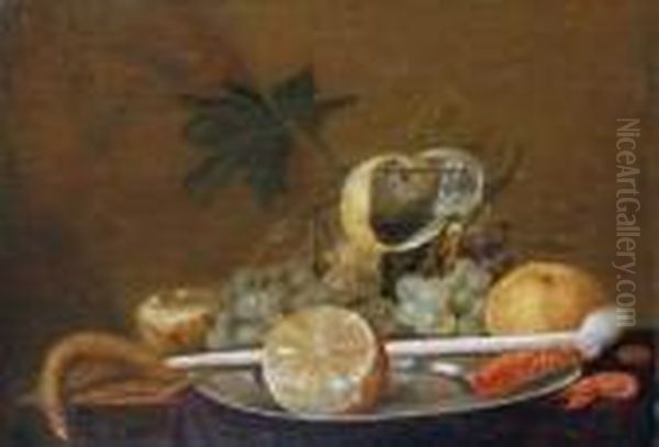 Stilleben Mit Fruchten, Gekochten
 Krabben Und Einer Tonpfeife. Oil Painting by Cornelis Mahu