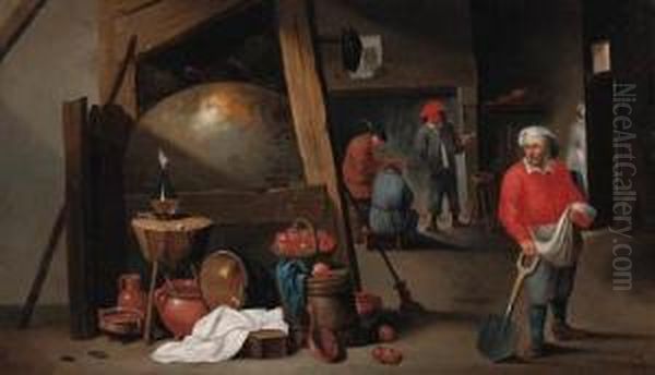 Peasants In A Tavern Oil Painting by Cornelis Mahu