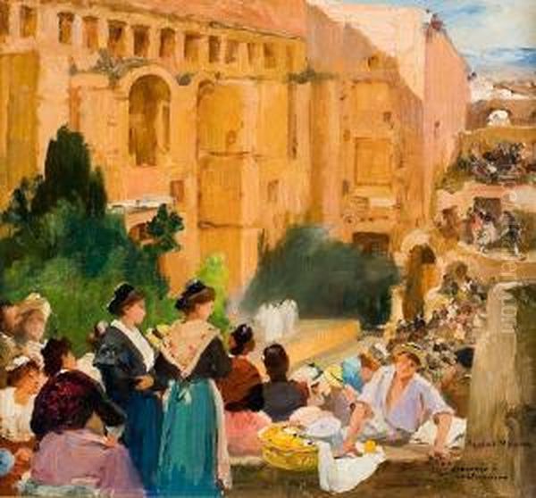 Theatre En Plein Air A Arles Oil Painting by Albert Pierre Rene Maignan