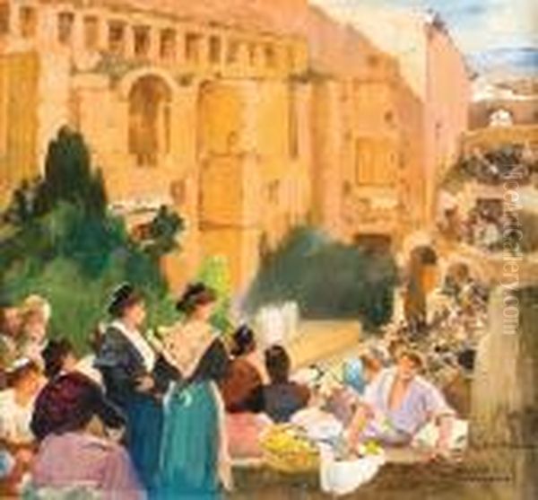 Theatre En Plein Air Aarles Oil Painting by Albert Pierre Rene Maignan