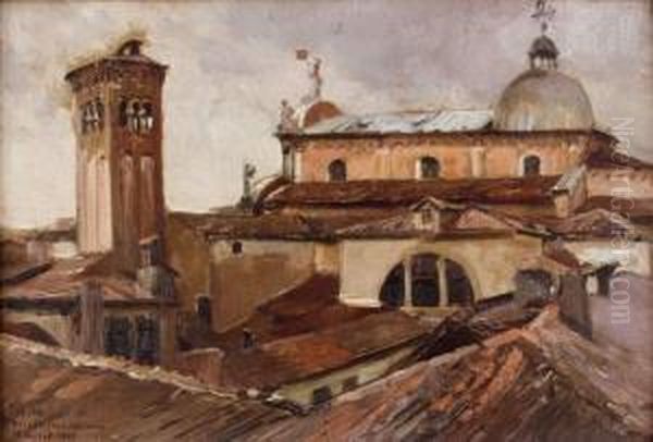 Vue Des Toits De San Zaccaria A Venise Oil Painting by Albert Pierre Rene Maignan