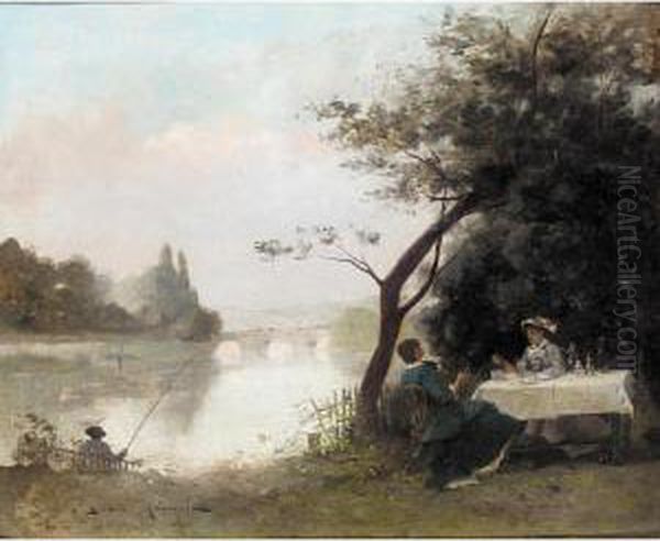 Riverside Lunch Oil Painting by Gustave Maincent