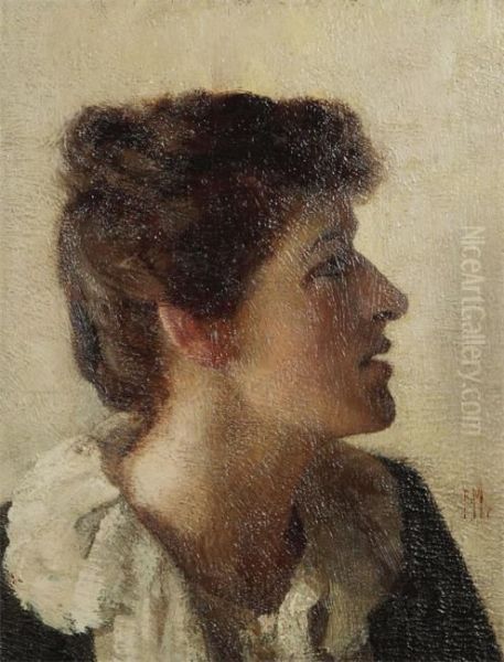 Portrait Of A Lady In Profile Oil Painting by Raffaele Mainella