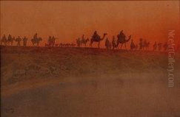 Carovana Nel Deserto Oil Painting by Raffaele Mainella