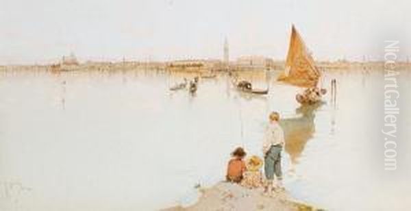 A View Across The Bacino Oil Painting by Raffaele Mainella