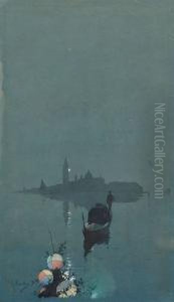 Gondole A Venezia Oil Painting by Raffaele Mainella