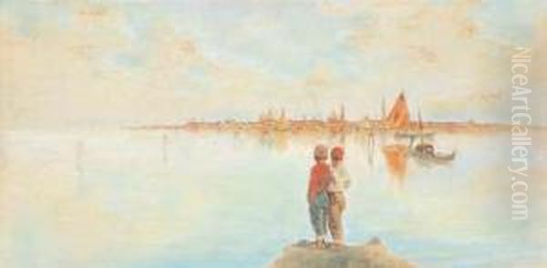 Piccoli Pescatori In Laguna Oil Painting by Raffaele Mainella