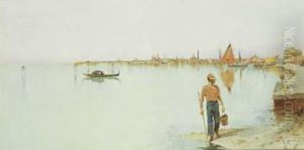 Pescatore A Venezia Oil Painting by Raffaele Mainella