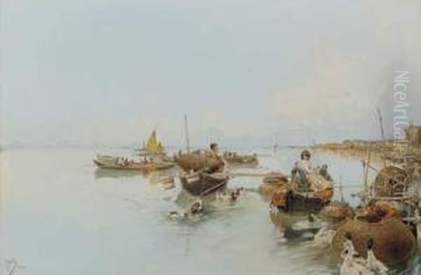 In The Venetian Lagoon Oil Painting by Raffaele Mainella