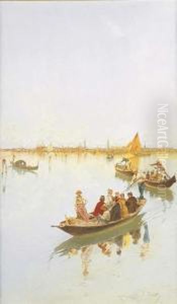 Venezia, Barche In Laguna Oil Painting by Raffaele Mainella