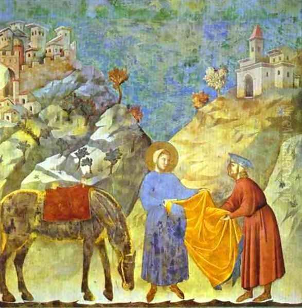 St Francis Giving His Cloak To A Poor Man 1295-1300 Oil Painting by Giotto Di Bondone