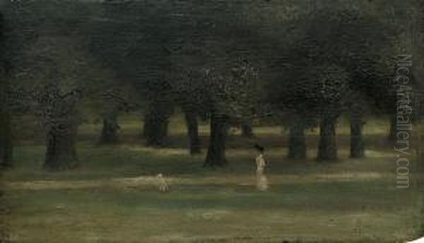 A Mother And Child In Kensington Gardens Oil Painting by Paul Fordyce Maitland