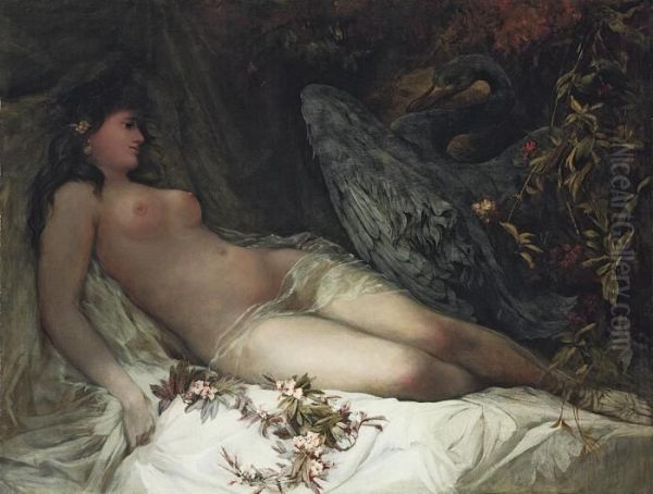 Leda And The Swan Oil Painting by Hans Makart