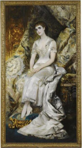 A Portrait Of A Seated Lady, Possibly Countess Biancateschenberg Oil Painting by Hans Makart