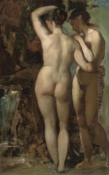 Bathers By A Waterfall Oil Painting by Hans Makart