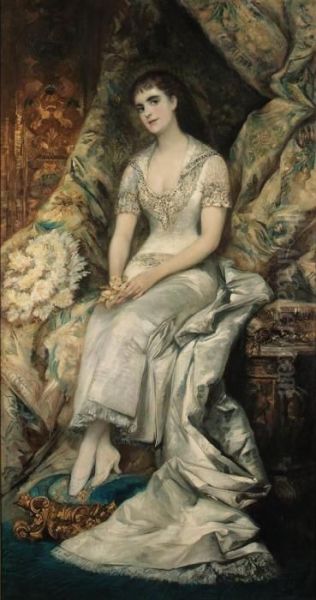 An Elegant Lady, Possibly Baroness Teschenberg Oil Painting by Hans Makart