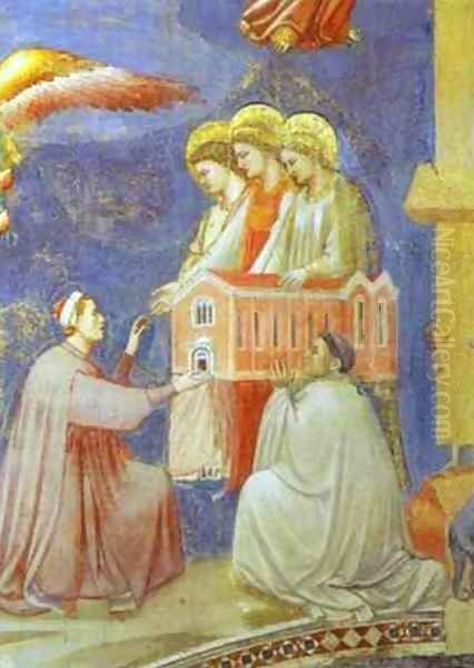 The Last Judgement Detail (Enrico Scrovegni Presents The Model Of The Church To The Virgin Mary) 1304-1306 Oil Painting by Giotto Di Bondone