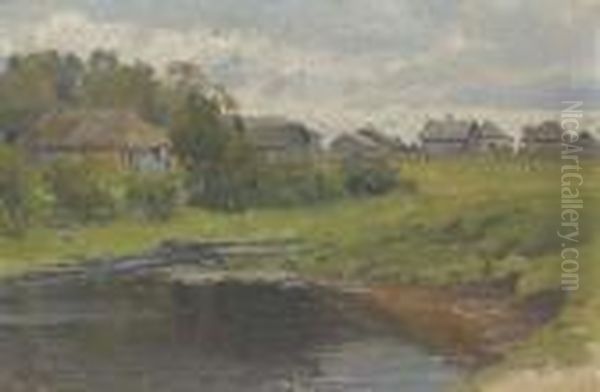 A Village Pond Oil Painting by Aleksander Vladimirovich Makovskii